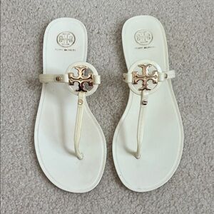 Tory Burch White Sandals with Gold Logo